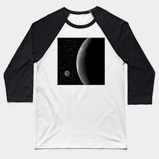 Moon and the small planet Earth against starry night sky background Baseball T-Shirt